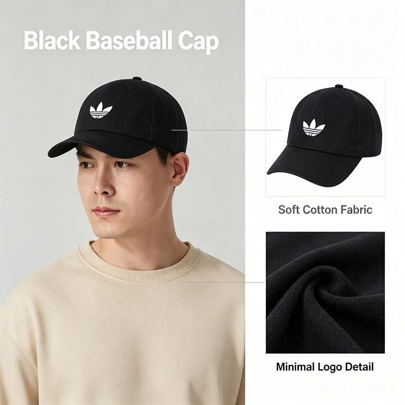 Outdoor Sport Logo - Adidas Black Baseball Cap Soft Cotton