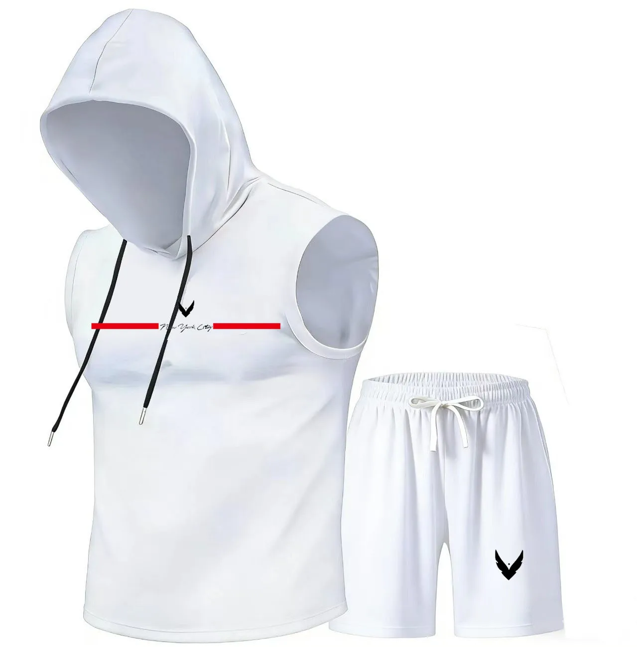 Outdoor Sports Leisure - Men's hooded vest set sleeveless hooded